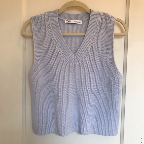 Zara Sweaters - Zara Light Blue/Gray Sweater Vest size Small